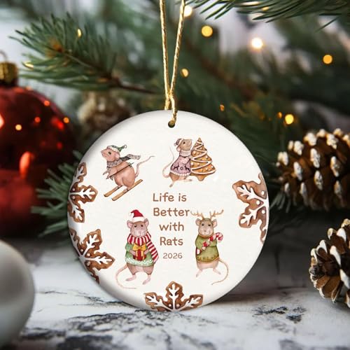 Festive Rat Christmas Ornament - Ceramic Holiday Decor for Rat Lovers