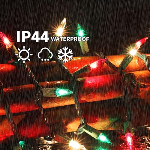 LAMPHOME 100LED Extendable Christmas String Lights - Warm White, Green & Red, 19.6ft Outdoor Decor