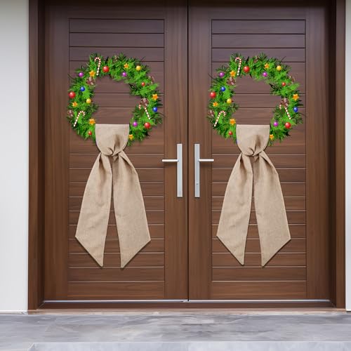 2 Pack Burlap Wreath Sash for Front Door Monogram Embroidery