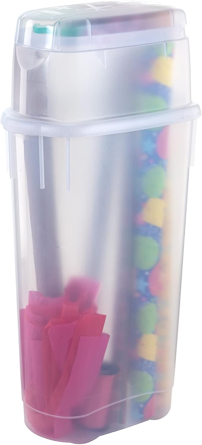 Rubbermaid Wrap N' Craft Plastic Wrapping Paper Organizer - Clear Storage for 20 Standard 30-Inch Rolls