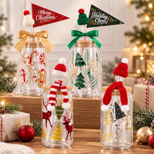 Xmas Colorful Red 18oz Christmas Coffee Cups with Lids & Straws - ANOTION