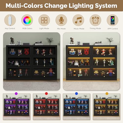 3-Tier Acrylic Display Cabinet with RGB LED Lighting for Collectibles