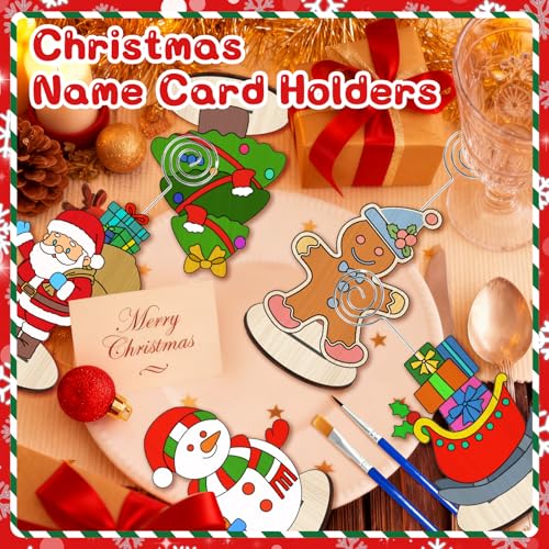 Christmas Wooden Place Card Holders with Paint Set - 12 Pieces