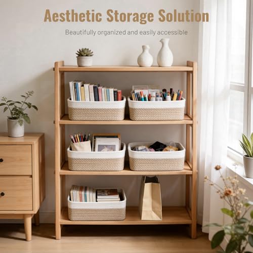 5-Pack Small Woven Cotton Rope Storage Baskets for Shelves and Closets