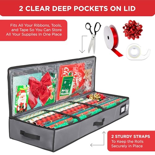 Wrapping Paper Storage Container Underbed Gift Wrap Organizer Grey