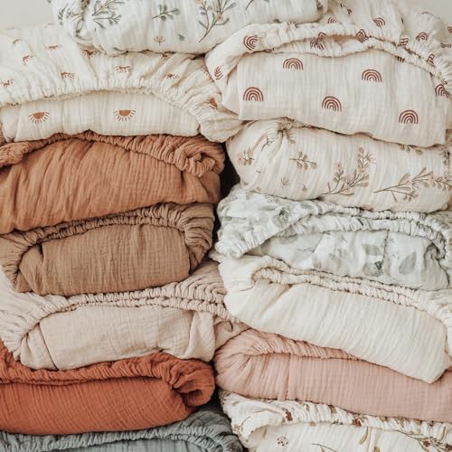 100% Cotton Muslin Crib Sheets 2-Pack - Soft Fitted Sheet for 52" x 28"