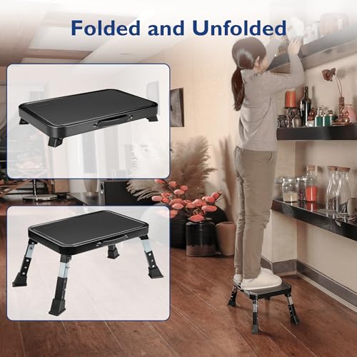 3-Level Adjustable Folding Step Stool, Heavy Duty Metal Foot Stool, 330lbs