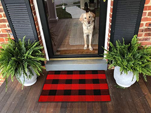 Levinis Red & Black Plaid Christmas Door Mat 3' × 2' — 100% Cotton, Multi-Use Entry Rug