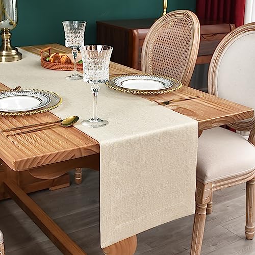 NEWISHER Farmhouse Rustic Beige Table Runner 13x72 Inch Faux Linen Solid