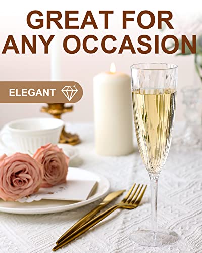 36 Pack 6 Oz Disposable Champagne Flutes, Clear Plastic Wine Glasses