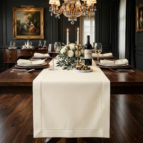 Signature Linen™ Ivory 100% European Flax Linen Table Runner 14x108 in