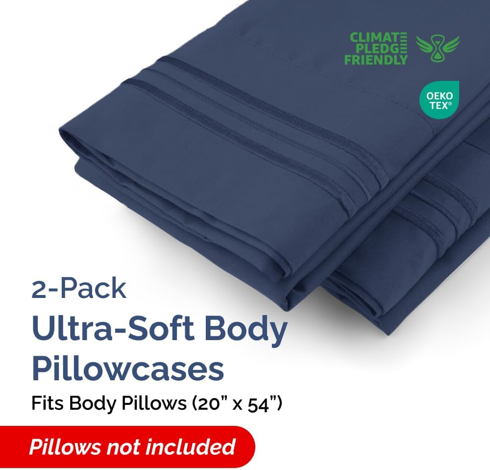 Skiennix Body Pillowcases Set of 2 | Soft & Breathable 20x54 Long Pillow Covers - Comfy, Wrinkle-Free, Machine Washable (Navy Blue)