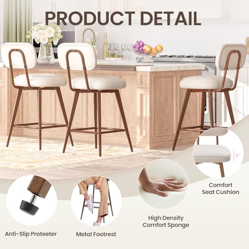 26-Inch Swivel Counter Height Bar Stools, PU Leather Set of 4
