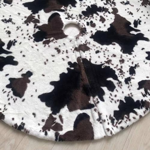 30-Inch Cow Print Christmas Tree Skirt - Black & White Faux Fur Decor