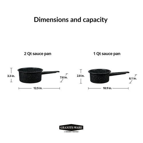 Granite Ware Non-Stick Saucepan Set with Steel Core, 1 & 2 Quart - Durable & Scratch-Resistant Pot for Soups and Sauces - Fast, Even Heating - Non-Toxic Cookware Essentials (Speckled Black)