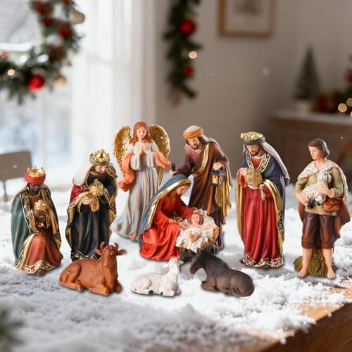 11-Piece Christmas Nativity Set, 7.6-inch Resin Holy Family Figurines