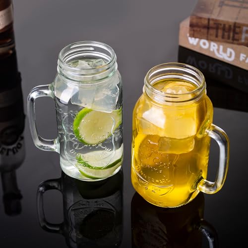 24 OZ Mason Jar Drinking Glasses with Handle - Set of 4, Dishwasher Safe