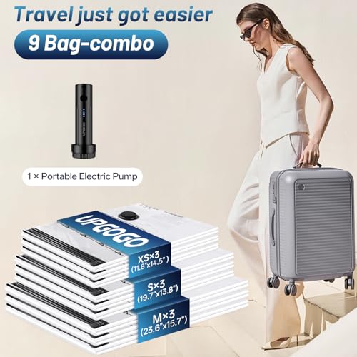 Travel Vacuum Bags for Luggage with Electric Pump 9 Pack