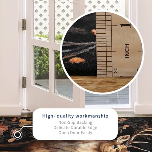 GarveeHome 8x10 Black Ultra-Thin Christmas Elk Rug - Non-Slip, Machine Washable, 0.26" Pile
