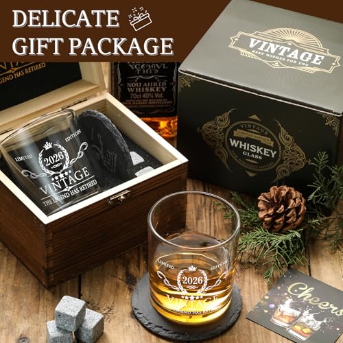 Retirement Whiskey Glass Gift Set for Men - 2026 The Legend Has Retired