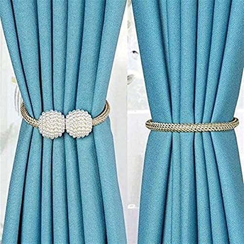 Magnetic Curtain Tiebacks with Pearl Ball, 3-Piece Braided Rope Set