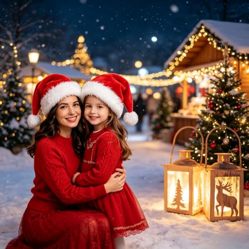 BSVI Double Santa Hat - Red Velvet Christmas Hat for Baby Kids Adults, One Size