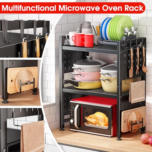 3-Tier Expandable Microwave Stand, Adjustable Heavy Duty Kitchen Counter Shelf