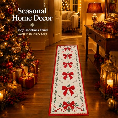Christmas Runner Rug 2x6 Red Bow Vintage Runners for Hallways