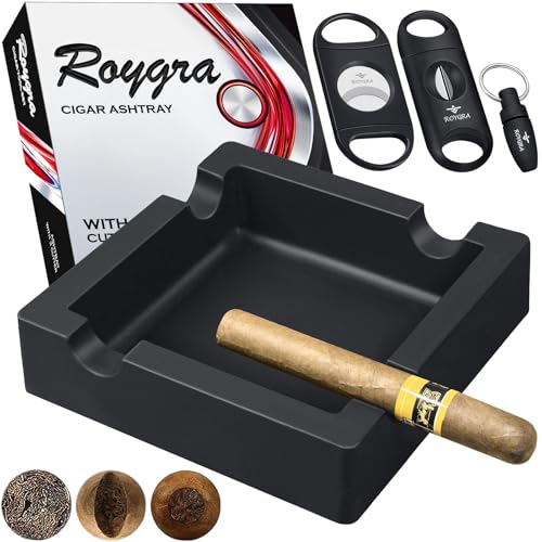 Silicone Cigar Ashtray Set for Patio with 3 Stainless Steel Cutters