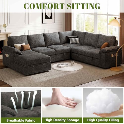 108-Inch U-Shaped Modular Sectional Sofa with Pull-Out Bed and Storage
