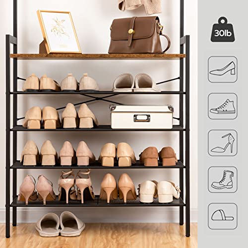 Industrial Hall Tree with Bench and 5-Tier Shoe Storage Rack