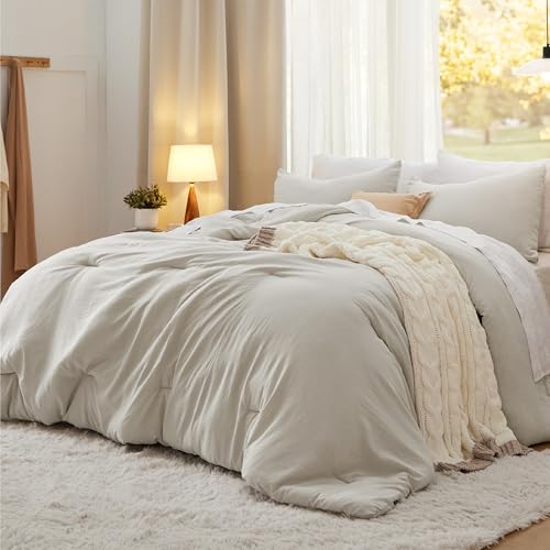 Bedsure King Comforter Set Beige Soft Prewashed All-Season Bedding