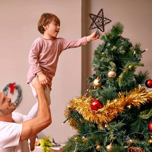 10 Inch Rattan Christmas Tree Topper Star with 50 Warm White LED Lights