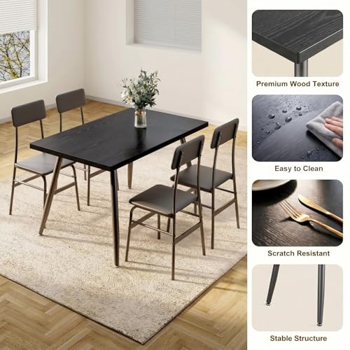 5-Piece Dining Table Set for 4, Modern Kitchen Table with Upholstered Chairs