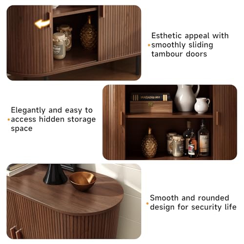 40" Mid-Century Modern Walnut Sideboard Buffet Cabinet with Sliding Door