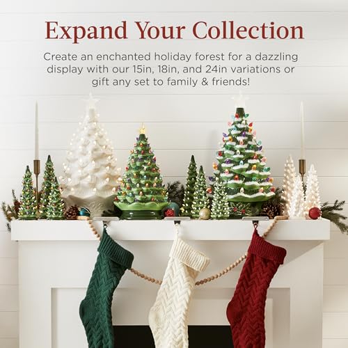 Pre-Lit Ceramic Christmas Trees, Set of 3 Hand-Painted Tabletop Decor