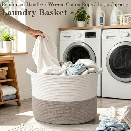 Large Cotton Rope Blanket Basket - 65L Collapsible Laundry Hamper & Storage Bin
