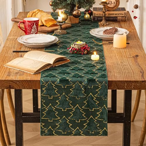 AQOTHES Green Tree Sequin Christmas Table Runner 13x72 Inches