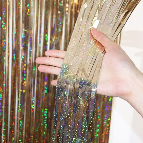Champagne Foil Fringe Backdrop Curtains - 3-Pack Tinsel Party Streamers