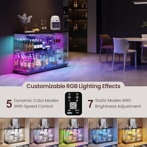 RGB Glass Display Cabinet with Lock and Motion Sensor, Black