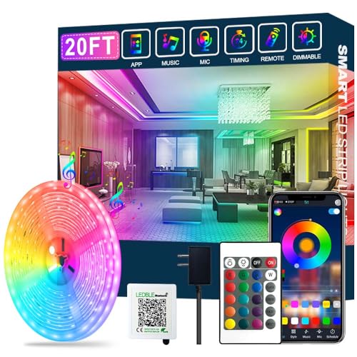AILBTON 20ft RGB LED Strip Lights Music Sync Color Changing with App & Remote