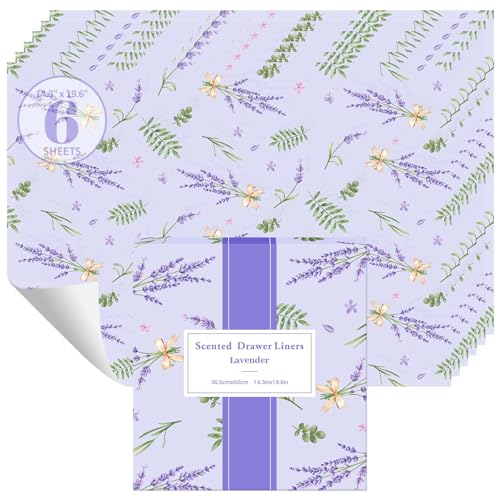 Lavender Scented Drawer Liners - 6 Non-Adhesive Sheets for Dressers & Closets
