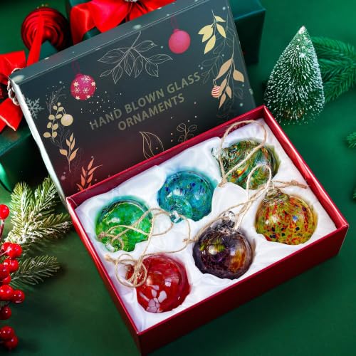 6-Piece Hand-Blown Glass Hanging Ornament Balls, 2.4-Inch Gazing Balls