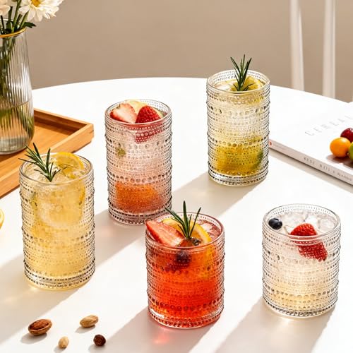 Vintage Hobnail Drinking Glasses Set, 12-Piece Clear Glassware Collection
