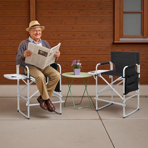 Portable 26-Inch Folding Director Chair with Side Table and Storage Bag