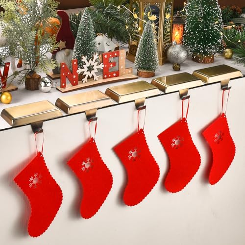 Popamaz Bronze Christmas Stocking Holders 5Pcs - Weighted Mantle/Hanger Set