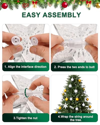 Silver Lighted Christmas Tree Topper Star with 3D Rotating LED Projector