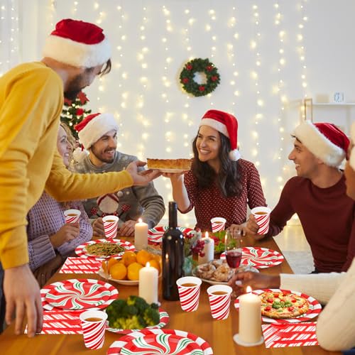 350 Pack Christmas Candy Cane Party Plates Napkins Cutlery Set for Holiday Celebration