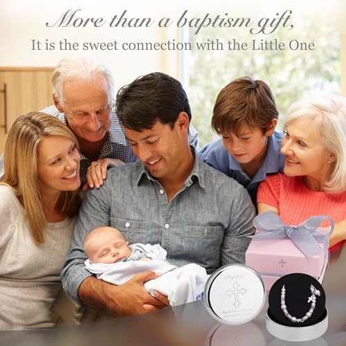 Sterling Silver & Cultured Pearl Baby Girl Baptism Bracelet with Keepsake Box