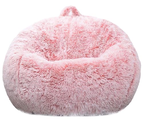 Fluffy Faux Fur Bean Bag Chair Cover - Stuffed Animal Storage Organizer